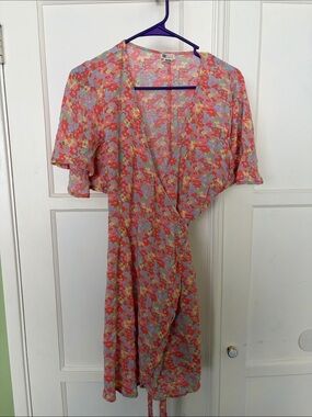 Billabong Pink Multi Floral Wrap Midi Dress